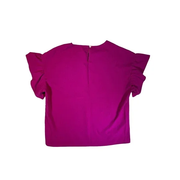 Women's Fuchsia Ruffle Sleeve Top and Elastic Waist Shorts Set - Picture 4 of 6